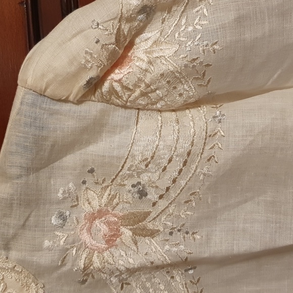 Vtg Dellaporta Embroidered Linen Puff Sleeve Blouse - Picture 2 of 5